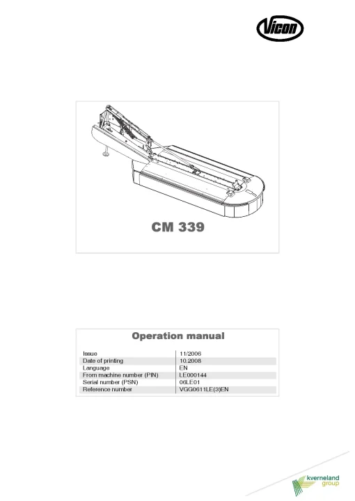 Vicon CM 339 Mower Conditiner 2006 06LE01 Operation Maintenance Manual PDF download