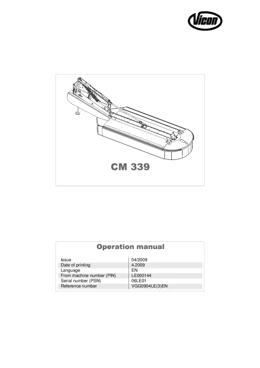 Vicon CM 339 Mower Conditiner 2009 06LE01 Operation Maintenance Manual PDF download