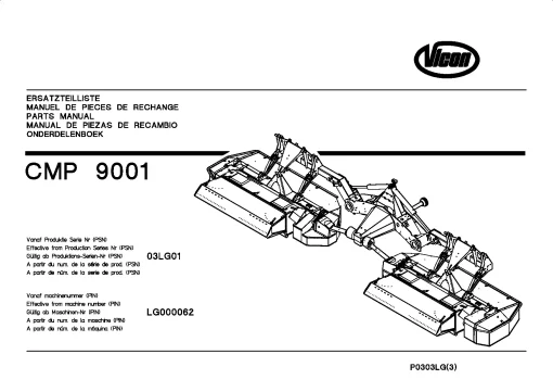 Vicon CM 9001 Mower Conditiner 2003 03LG01 Parts Manual Catalog Pdf Download