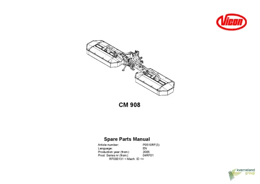 Vicon CM 908 Mower Conditiner 2005 04RF01 Parts Manual Catalog Pdf Download
