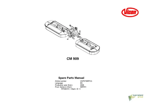 Vicon CM 909 Mower Conditiner 2007 08RF01 Parts Manual Catalog Pdf Download