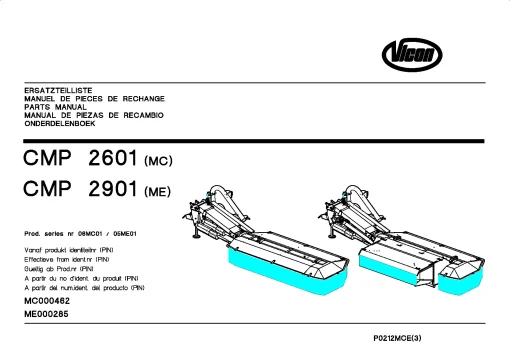 Vicon CMP 2601 2901 Mower Conditiner 2002 06MC01 05ME01 Parts Manual Catalog Pdf Download