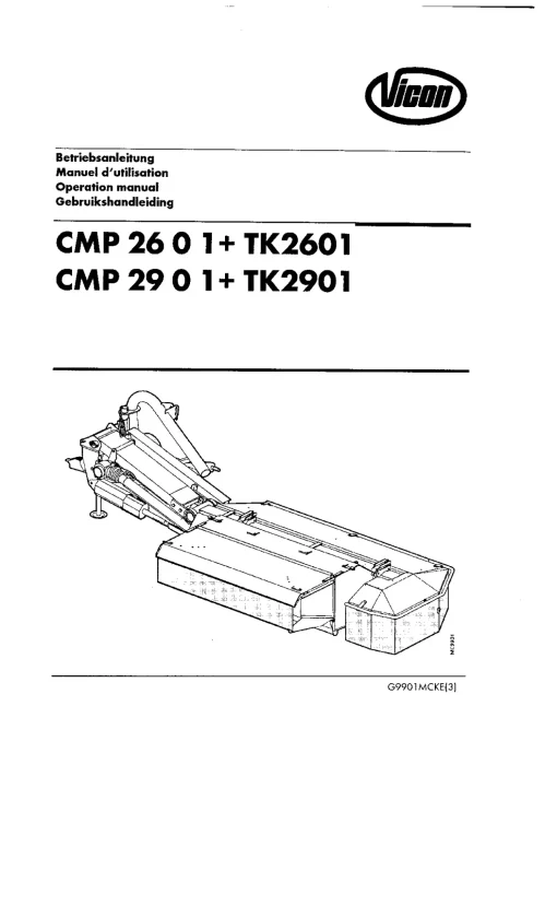 Vicon CMP- 2601 2901 TK- 2601 2901Conditioners Rear mounted G9901MCKE-3 Operation Maintenance Manual PDF download