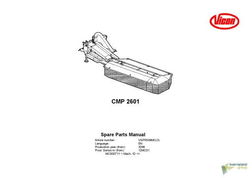 Vicon CMP 2601 Mower Conditiner 2006 12MC01 Parts Manual Catalog Pdf Download