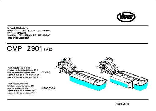 Vicon CMP 2901 Mower Conditiner 2003 07ME01 Parts Manual Catalog Pdf Download
