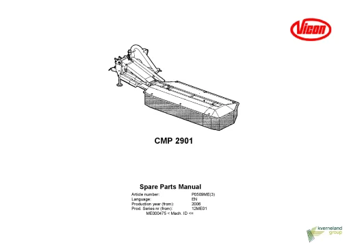 Vicon CMP 2901 Mower Conditiner 2006 12ME01 Parts Manual Catalog Pdf Download