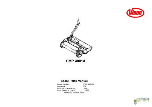 Vicon CMP 3001A Mower Conditioner 2008 11MA01 Parts Manual Catalog Pdf Download