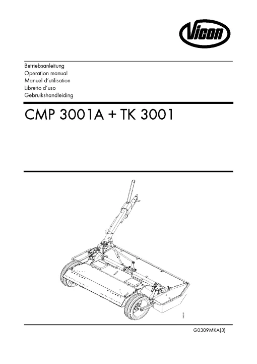 Vicon CMP 3001A TK3001 Mower Conditioner 2005 08MKA01 Operation Maintenance Manual PDF download