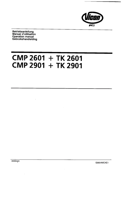Vicon CMP, TK- 2691 2901 Mower Conditioner 1998 Operation Maintenance Manual PDF download