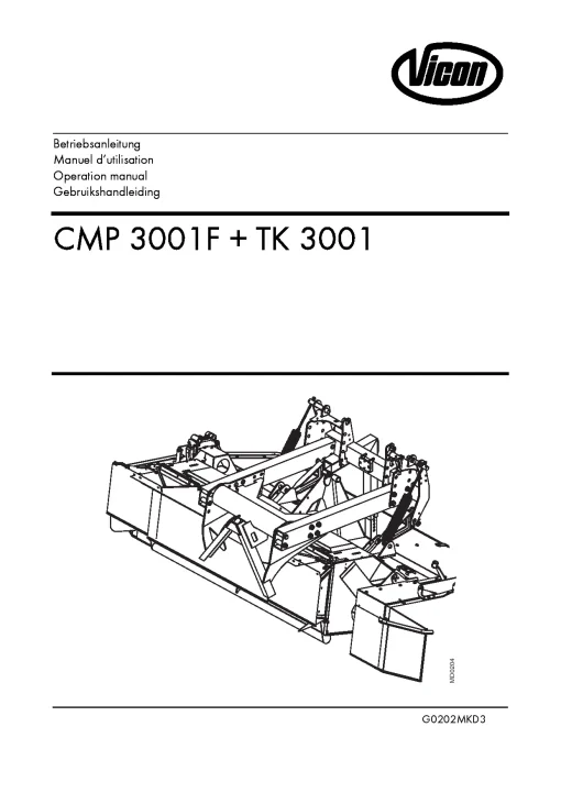 Vicon CMP3001F TK3001 Mower Conditioner 01MKD01 Operation Maintenance Manual PDF download
