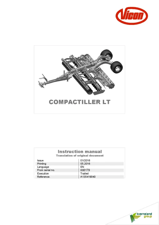 Vicon Compactiller LT Disc Harrow 2016 Operation Maintenance Manual PDF download
