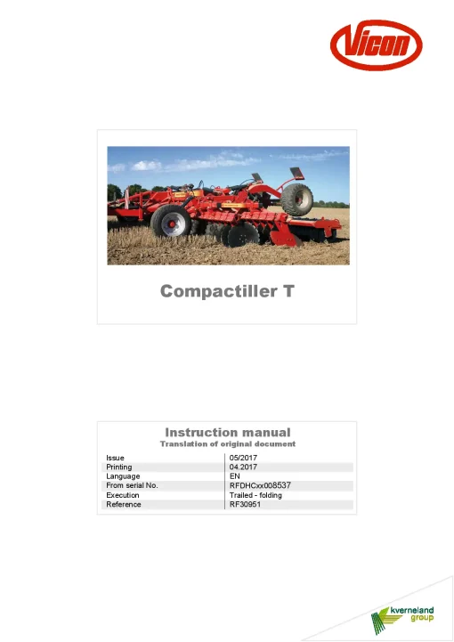 Vicon Compactiller T Disc Harrow 2017 Operation Maintenance Manual PDF download