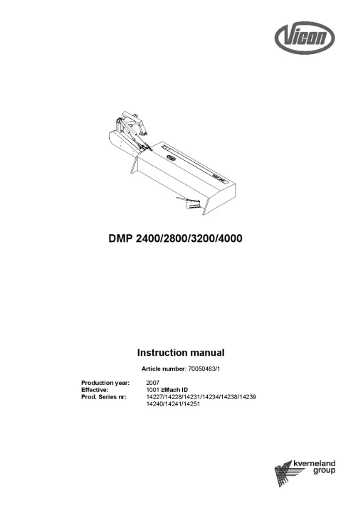 Vicon DMP 2400 2800 3200 4000 Mowers Disc Plain Rear mounted 2007-2009 EU Operation Maintenance Manual PDF download