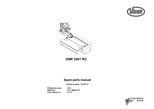 Vicon DMP 2401RC VarioMower Conditioner 2004 Sn 27416 Parts Manual Catalog Pdf Download