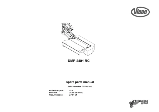 Vicon DMP 2401RC VarioMower Conditioner 2009 Parts Manual Catalog Pdf Download
