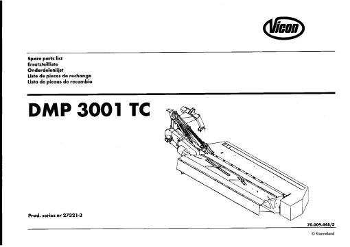 Vicon DMP 3001TC Mower Conditioner 2001-2002 Sn 27321-3 Parts Manual Catalog Pdf Download