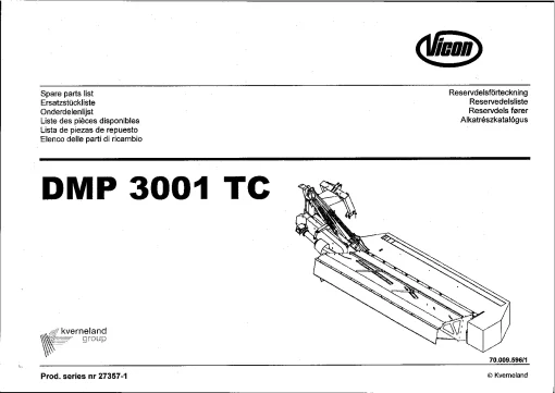 Vicon DMP 3001TC Mower Conditioner 2003-2004 Sn 27357-1 Parts Manual Catalog Pdf Download