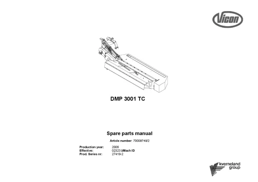 Vicon DMP 3001TC Mower Conditioner 2006 Sn 27419-2 Parts Manual Catalog Pdf Download