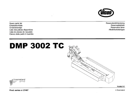 Vicon DMP 3002TC VarioMower Conditioner 2004 Parts Manual Catalog Pdf Download