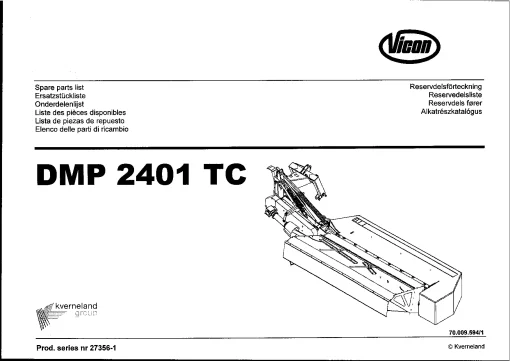 Vicon DMP2401TC Mower Conditioner 2004 Sn 27356-1 Parts Manual Catalog Pdf Download