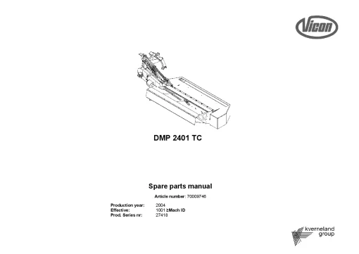Vicon DMP2401TC Mower Conditioner 2004 Sn 27418 Parts Manual Catalog Pdf Download