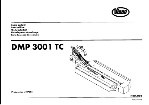 Vicon DMP3001TC Mower Conditioner 2001 Parts Manual Catalog Pdf Download