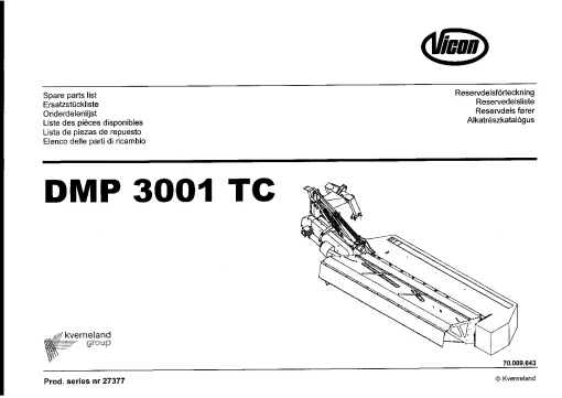 Vicon DMP3001TC Mower Conditioner 2003 Parts Manual Catalog Pdf Download