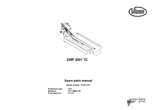 Vicon DMP3001TC Mower Conditioner 2005 Parts Manual Catalog Pdf Download
