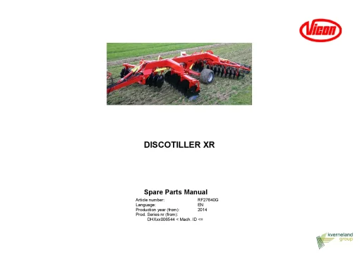 Vicon Discotiller XR Disc Harrow 2014 Parts Manual Catalog Pdf Download