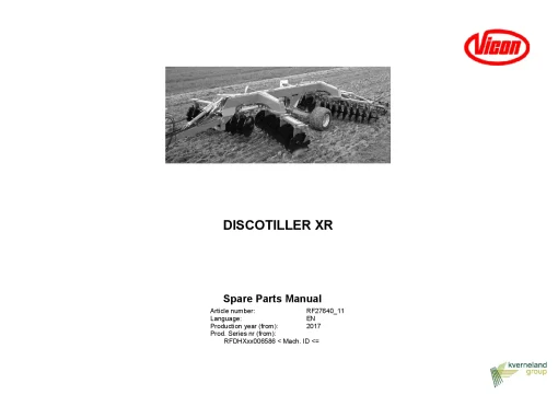 Vicon Discotiller XR Disc Harrow 2017 Sn 006586 Parts Manual Catalog Pdf Download