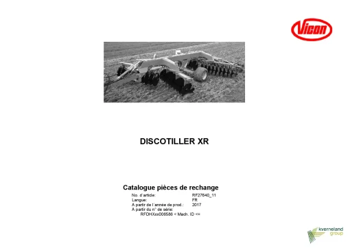 Vicon Discotiller XR Disc Harrow 2017 Sn 06586 Parts Manual Catalog Pdf Download