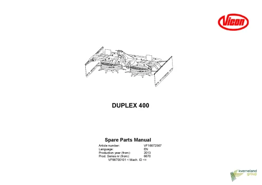 Vicon Duplex 400 Silage equipment 2013 Parts Manual Catalog Pdf Download