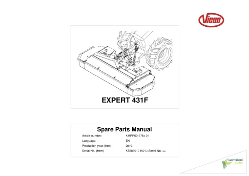 Vicon Expert 431F Mower Conditioner 2010 Parts Manual Catalog Pdf Download