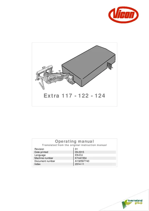 Vicon Extra 117 122 124 Mowers Disc Plain 2014 Operation Maintenance Manual PDF download