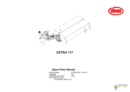 Vicon Extra 117 Mowers Disc Plain 2012 Sn KT425459 Parts Manual Catalog Pdf Download