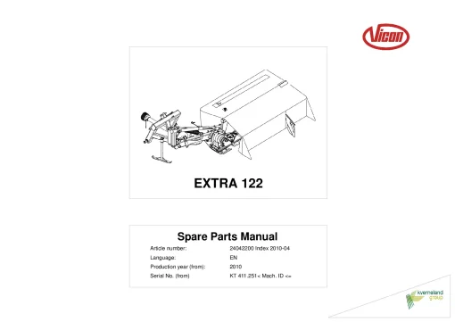 Vicon Extra 122 Mowers Disc Plain 2010 Sn KT411251 Parts Manual Catalog Pdf Download