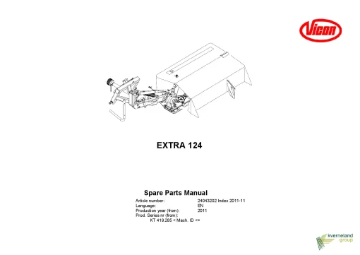 Vicon Extra 124 Mowers Disc Plain 2011 Sn KT419285 Parts Manual Catalog Pdf Download