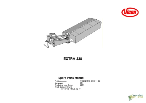 Vicon Extra 228 Mowers Disc Plain 2014 Sn KT449176 Parts Manual Catalog Pdf Download
