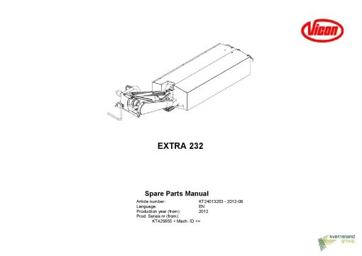 Vicon Extra 232 Mowers Disc Plain 2012 Sn KT425655 Parts Manual Catalog Pdf Download