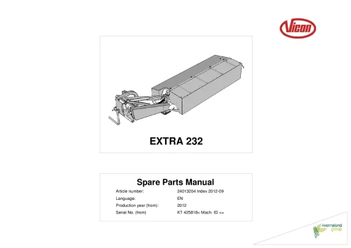Vicon Extra 232 Mowers Disc Plain 2012 Sn KT425818 Parts Manual Catalog Pdf Download