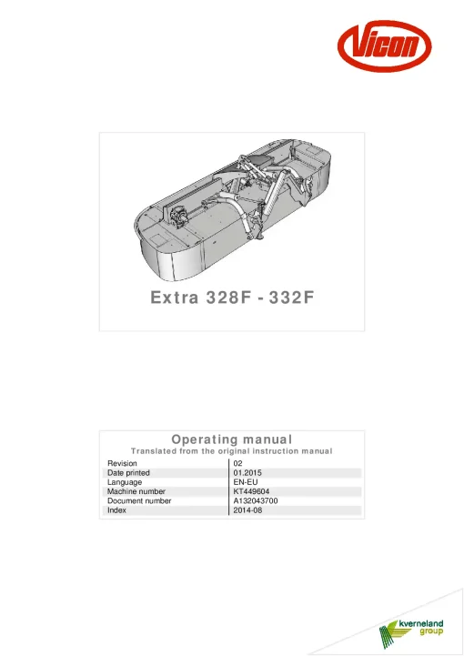 Vicon Extra 328F 332F Mowers Disc Plain 2014 Operation Maintenance Manual PDF download