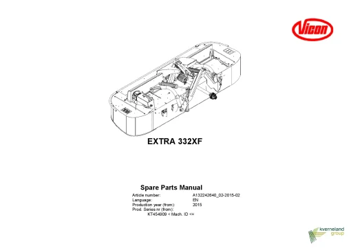 Vicon Extra 332XF Mowers Disc Plain 2015 Sn KT454909 Parts Manual Catalog Pdf Download
