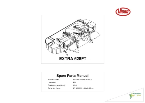 Vicon Extra 628FT Mower Conditioner 2011 Parts Manual Catalog Pdf Download