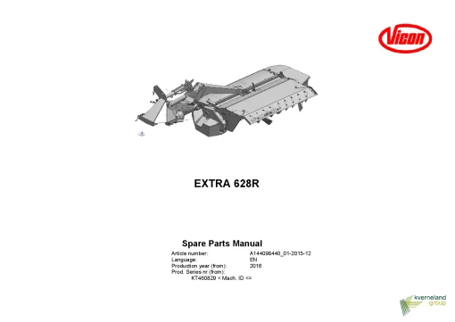 Vicon Extra 628R Mower Conditioner 2016 Parts Manual Catalog Pdf Download