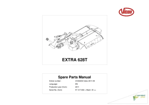 Vicon Extra 628T Mower Conditioner 2011 Parts Manual Catalog Pdf Download