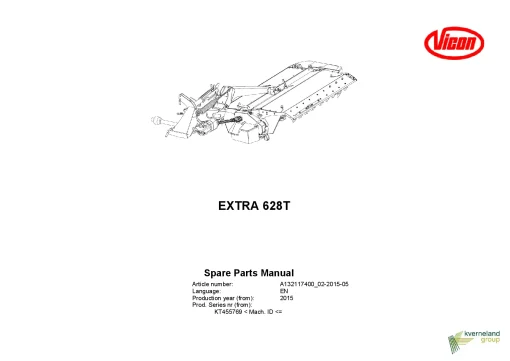 Vicon Extra 628T Mower Conditioner 2015 Parts Manual Catalog Pdf Download