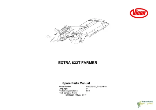 Vicon Extra 632T Farmer Mower Conditioner 2014 Parts Manual Catalog Pdf Download