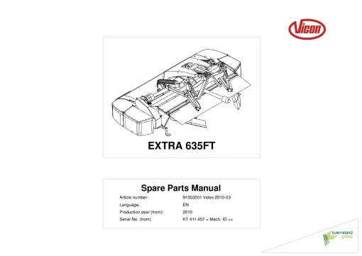 Vicon Extra 635FT Mower Conditioner 2010 Parts Manual Catalog Pdf Download