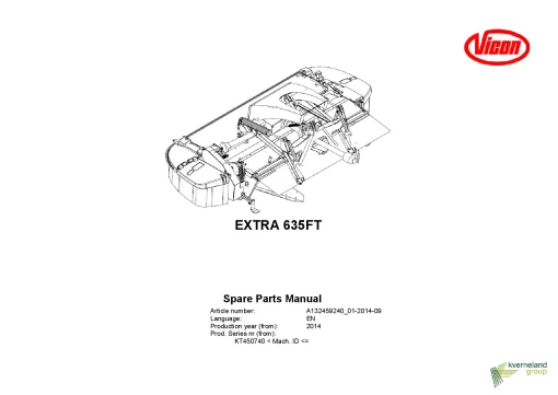 Vicon Extra 635FT Mower Conditioner 2014 Parts Manual Catalog Pdf Download