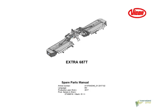 Vicon Extra 687T Mower Conditioner 2017 Parts Manual Catalog Pdf Download